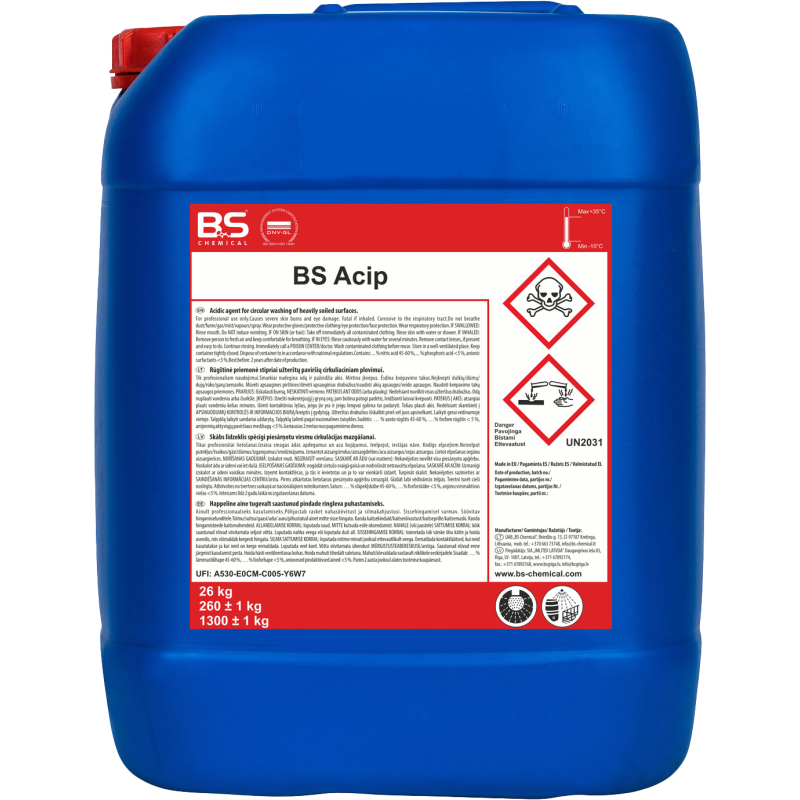 Acip neputojošs, skābs mazgāšanas līdzeklis, 26kg