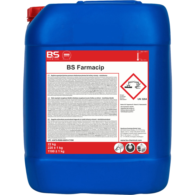 Farmacip skābs, neputojošs mazgāšanas/dezinfekcijas līdzeklis, 22kg