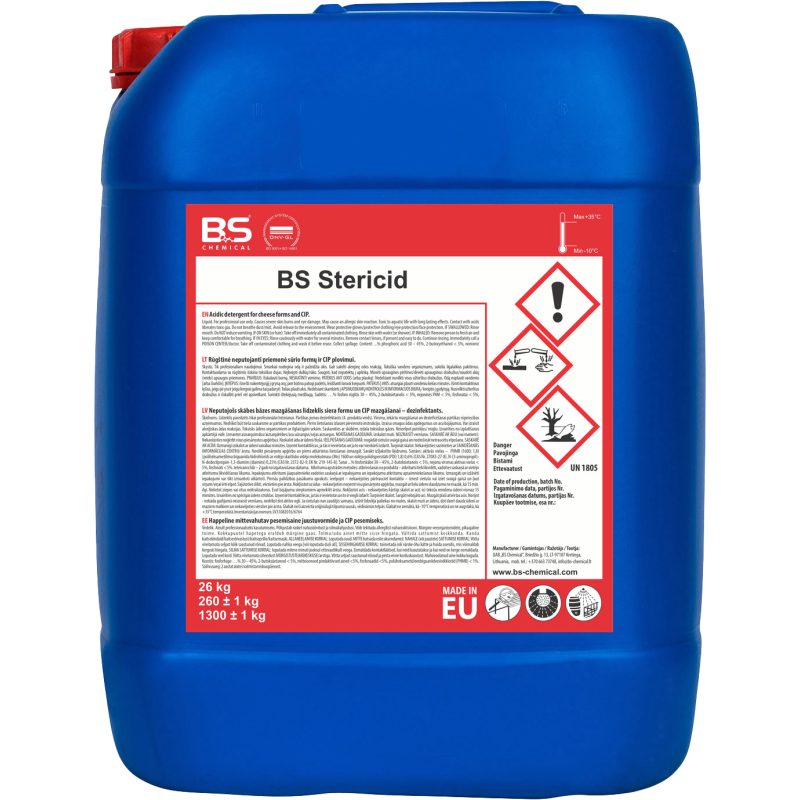 Stericid skābs neputojošs mazgāšanas līdzeklis, 26kg