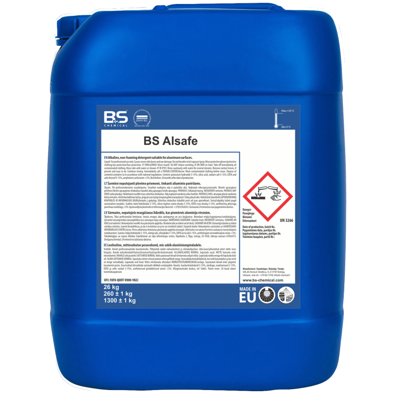 Alsafe sārmains, neputojošs mazgāšanas līdzeklis, 26kg