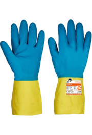 Cimdi lateksa, Caspia, ķīmiskai aizsardzībai, zili/dzelteni, 30cm, S/7