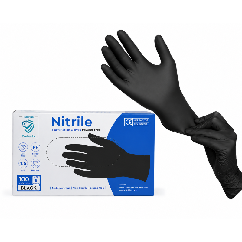 Cimdi nitrila Z-Diamante, bez pūdera, melni, S