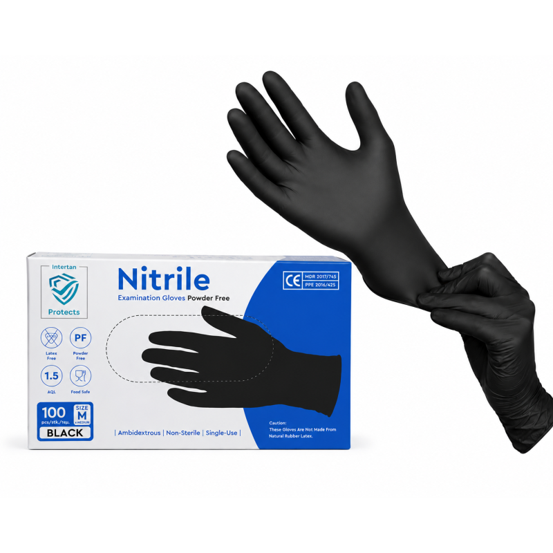 Cimdi nitrila Z-Diamante, bez pūdera, melni, M