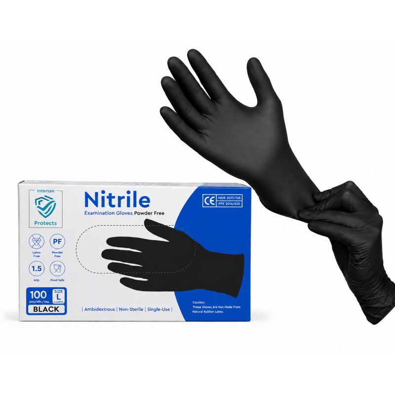 Cimdi nitrila Z-Diamante, bez pūdera, melni, L