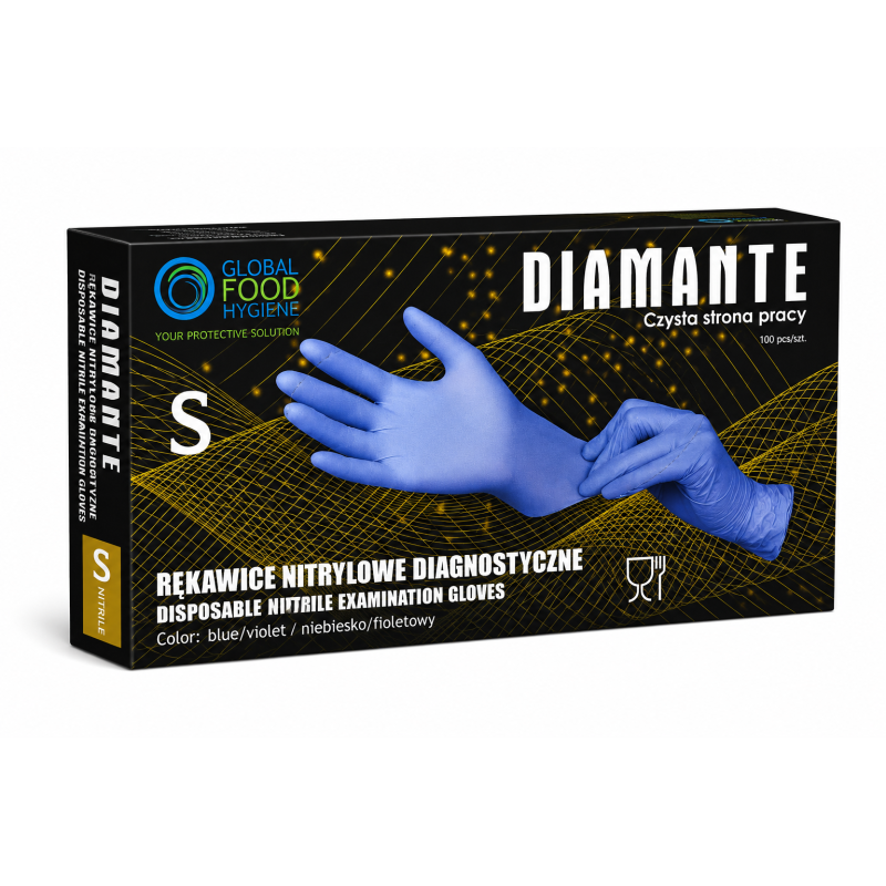 Cimdi nitrila Diamante, bez pūdera, zili, S