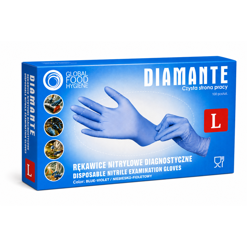 Cimdi nitrila Diamante, bez pūdera, zili, XL