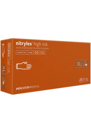 Cimdi nitrila NITRYLEX HIGH RISK, bez pūdera, oranži, XL