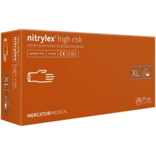 Cimdi nitrila NITRYLEX HIGH RISK, bez pūdera, oranži, XL
