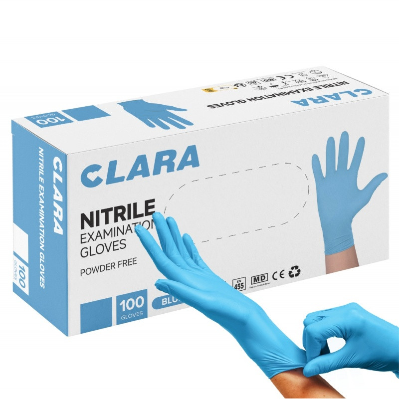 Cimdi nitrila CLARA, bez pūdera, zili, S
