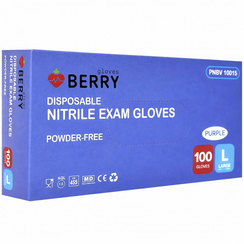Cimdi nitrila BERRY, bez pūdera, zili, L