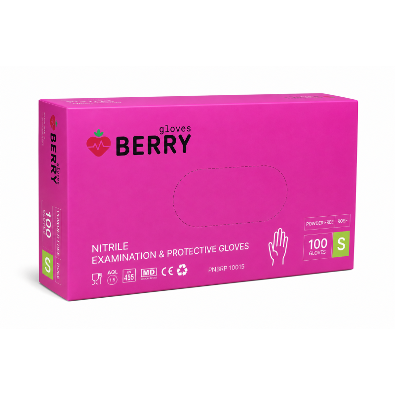 Cimdi nitrila BERRY Rosy Pink , bez pūdera, tumši rozā, S