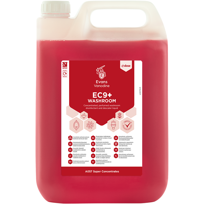 EC9 Washroom Spēcīgi koncentrēts baktericīds tīrītājs un atkaļķotājs, 5L