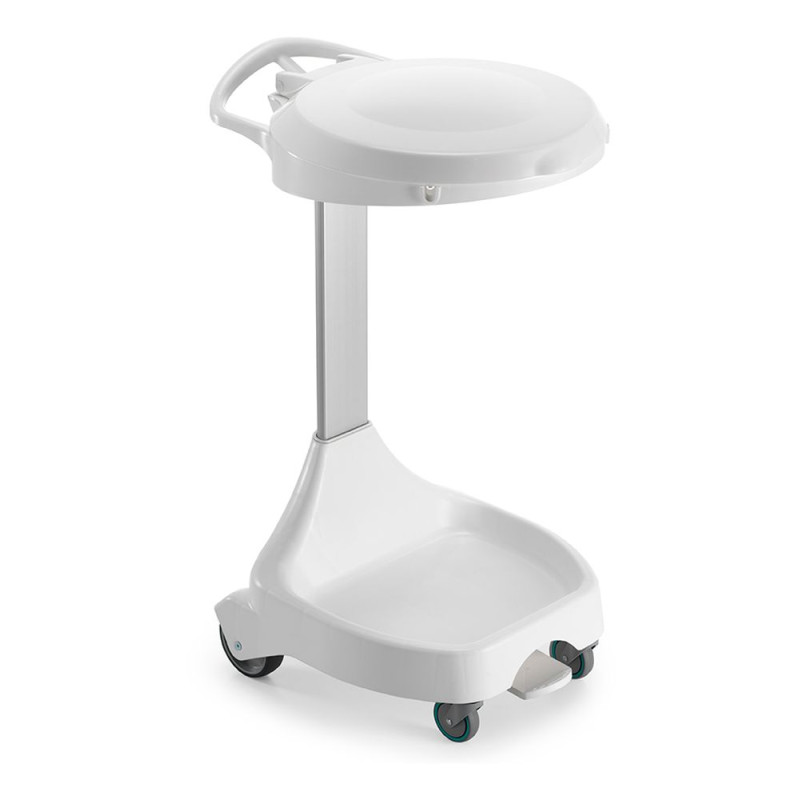 Atkritumu maisu turētājs - ratiņi DELTA ar vāku un pedāli, balts