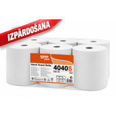 Roku dvieļi ruļļos SAVE Plus, pārstrādāta šķiedra, bez perforācijas, balts, 2k, 130m