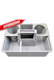 Grozs inventāram ar rokturi, pudeļu turētājiem, diviem nodalījumiem un pudeļu atdalītāju, pelēks