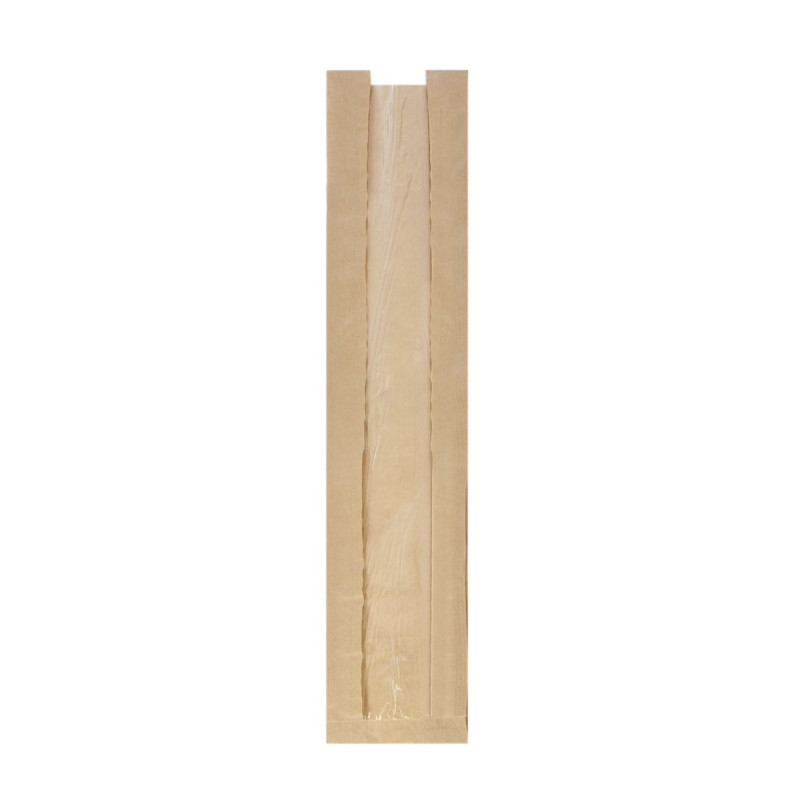 Papīra tūtas ar lodziņu, brūnas, PAP+PE, 12x5x58cm