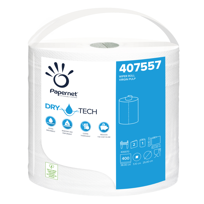 Industriālais dvielis Dry Tech ar perforāciju, balts, 2K, 400 loksnes, 152m