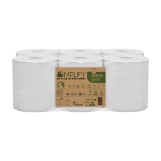 Roku dvieļi ruļļos ar centra padevi Simplify, 100% celuloze, balti, 2K, 90m